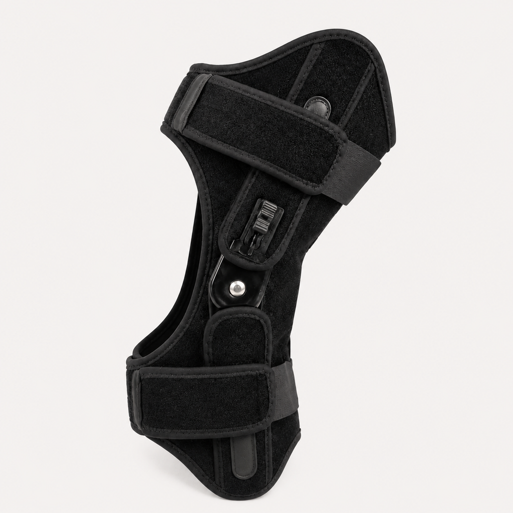 Three-level adjustable exoskeleton knee assist device for daily mobility support
